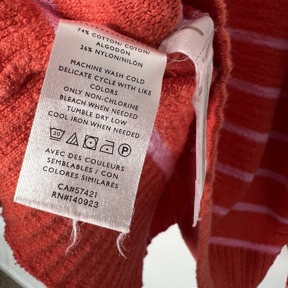 LOFT Sweater Womens XL Pink Striped Button Henley Knit Slouchy Beachy Summer - Picture 11 of 16